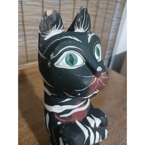 Vintage Laurel Burch Style Folk Art Black And White Wood Cats - Picture 8 of 10